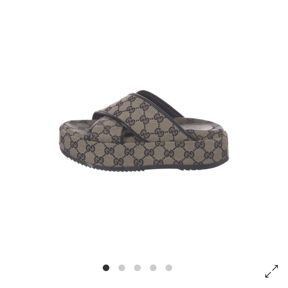 Gucci Beige and Black Monogram Slides